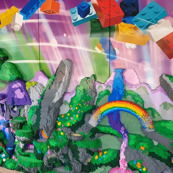 LEGO brick background in the MYTHICA CreaZone at LEGOLAND