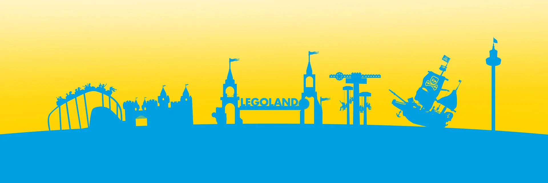 LEGOLAND Newsletter Anmeldung mit Silhouette vom Portal und anderen Attraktionen