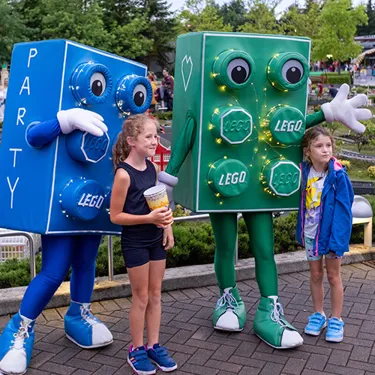 Blue Brick and Green Brick with two kids at LEGOLAND MINILAND