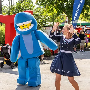 Dancer and LEGO shark at LEGOLAND Parade