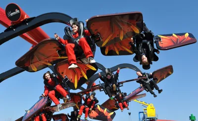 Children in the Flying Ninjago ride at LEGOLAND Deutschland