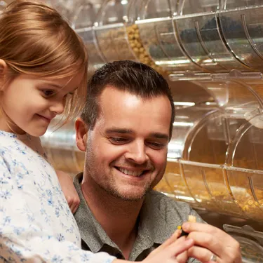Father and daughter shopping at the LEGOLAND factory