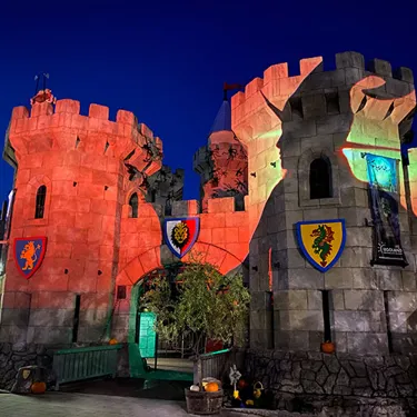 Illuminated castle on Halloween at LEGOLAND Deutschland