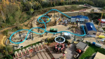 Drohnenansicht der Baustelle von LEGO MYTHICA